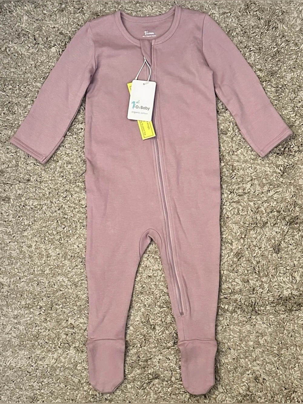 O2 Baby Girl 6-12M Purple Organic Cotton Full Zip Footie One-Piece Pajamas NWT